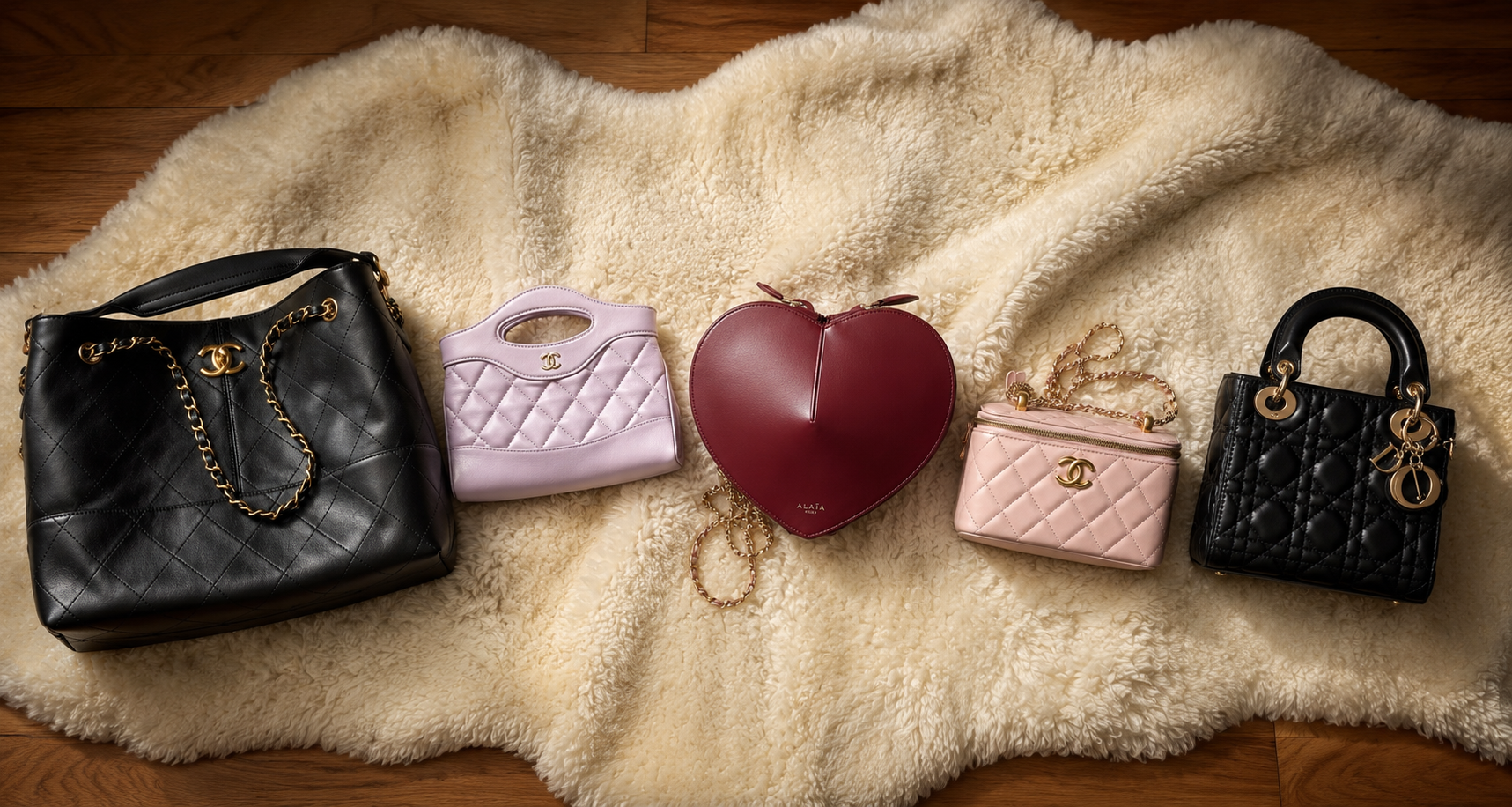 A curated arrangement of designer bags